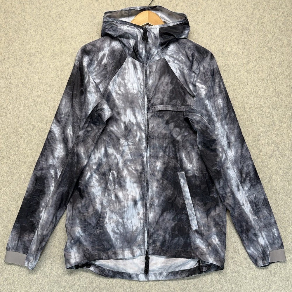Nike SB Mens Small Hooded Windbreaker Jacket Black Gray Tie Dye Skate Full Zip